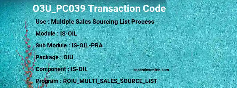 SAP O3U_PC039 transaction code