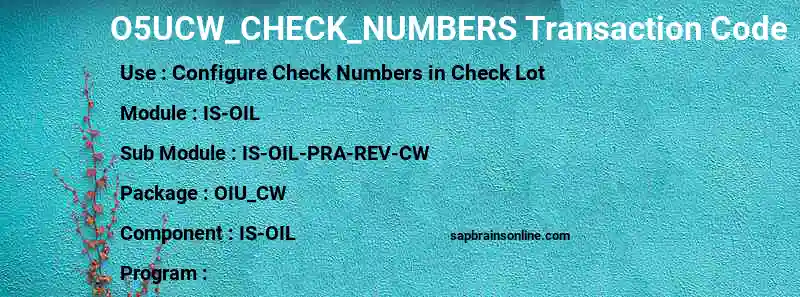 SAP O5UCW_CHECK_NUMBERS transaction code