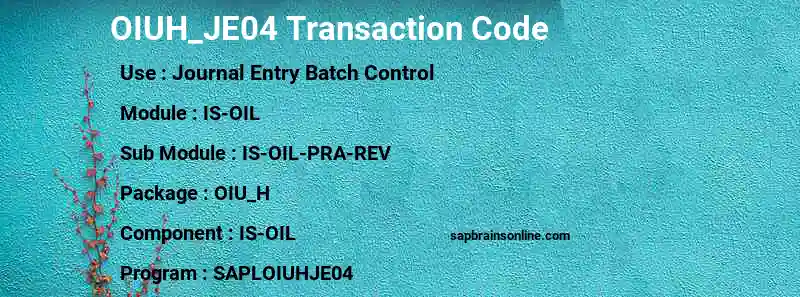 SAP OIUH_JE04 transaction code