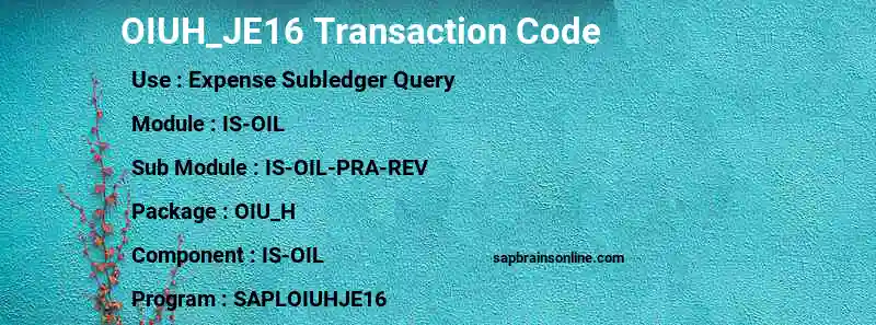 SAP OIUH_JE16 transaction code