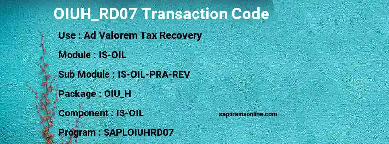SAP OIUH_RD07 transaction code