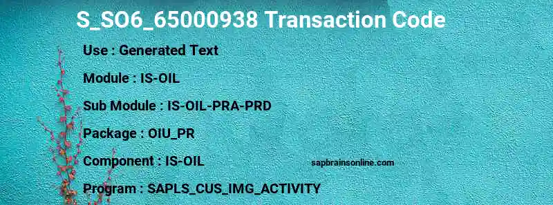 SAP S_SO6_65000938 transaction code