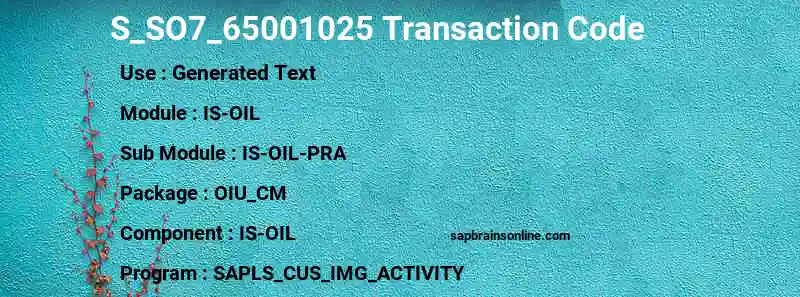 SAP S_SO7_65001025 transaction code