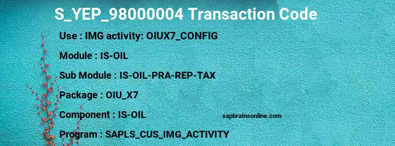 SAP S_YEP_98000004 transaction code