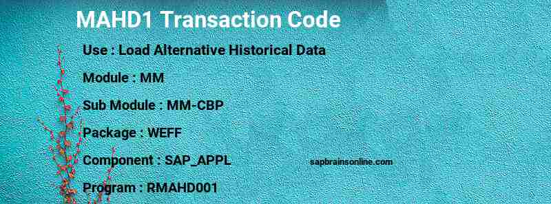 SAP MAHD1 transaction code