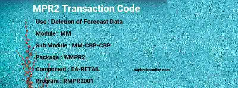 SAP MPR2 transaction code