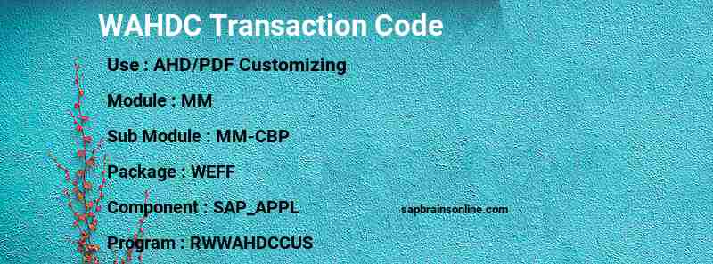 SAP WAHDC transaction code