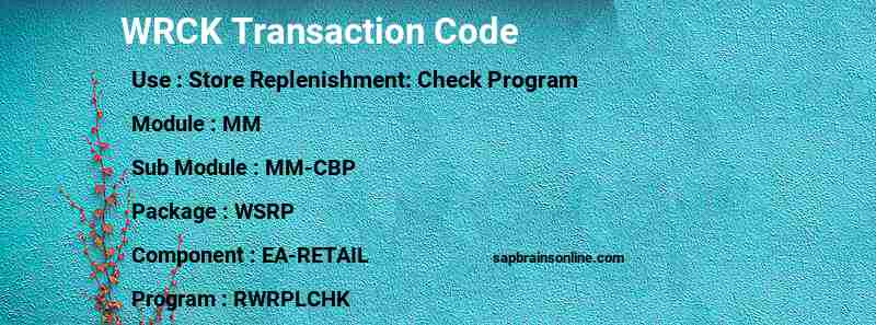 SAP WRCK transaction code