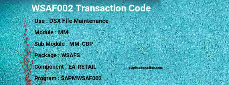 SAP WSAF002 transaction code