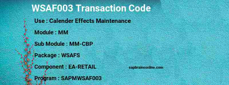 SAP WSAF003 transaction code