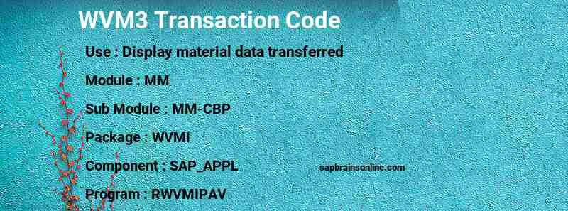 SAP WVM3 transaction code