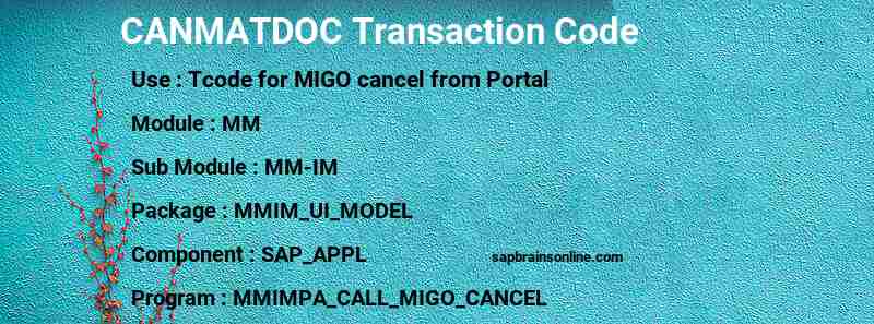 SAP CANMATDOC transaction code