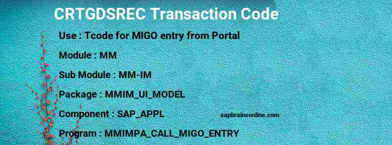 SAP CRTGDSREC transaction code