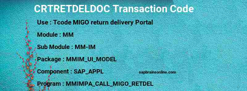 SAP CRTRETDELDOC transaction code
