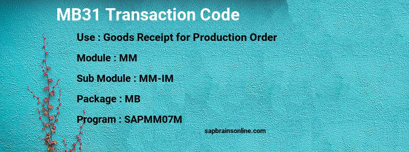 SAP MB31 transaction code