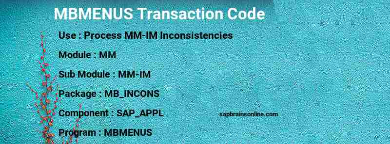 SAP MBMENUS transaction code