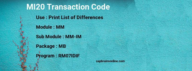 SAP MI20 transaction code