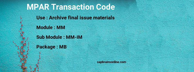 SAP MPAR transaction code