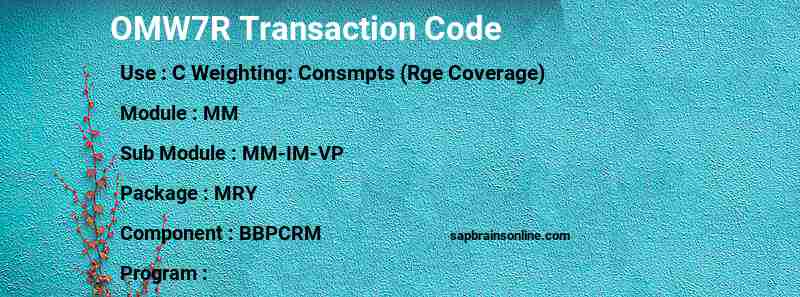 SAP OMW7R transaction code