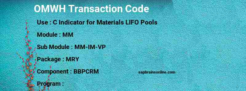 SAP OMWH transaction code