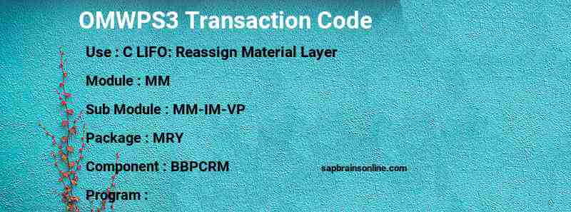 SAP OMWPS3 transaction code