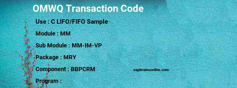 SAP OMWQ transaction code
