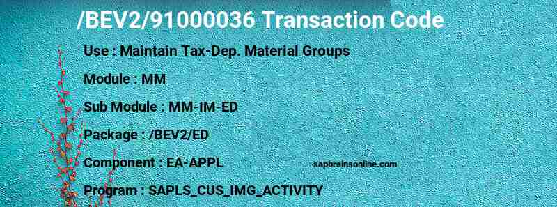 SAP /BEV2/91000036 transaction code