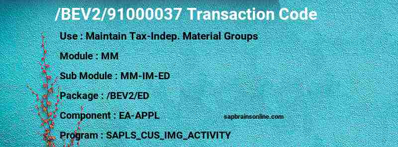 SAP /BEV2/91000037 transaction code