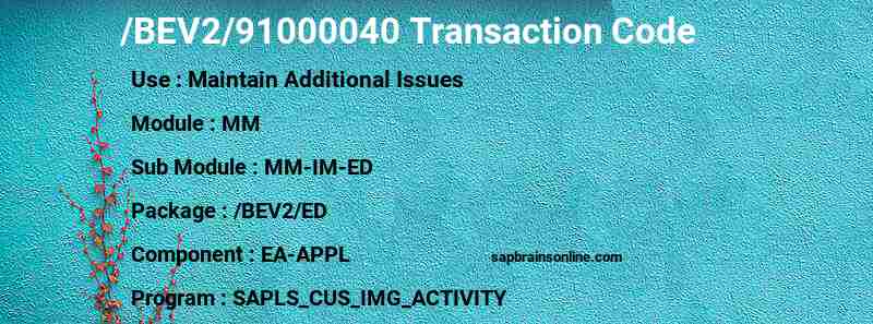 SAP /BEV2/91000040 transaction code