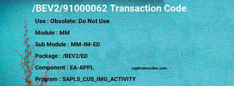 SAP /BEV2/91000062 transaction code