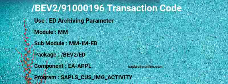 SAP /BEV2/91000196 transaction code