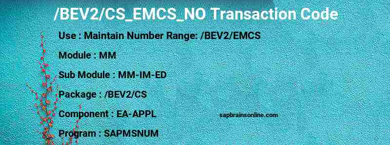 SAP /BEV2/CS_EMCS_NO transaction code