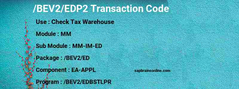 SAP /BEV2/EDP2 transaction code
