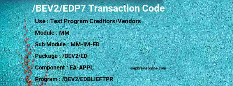 SAP /BEV2/EDP7 transaction code