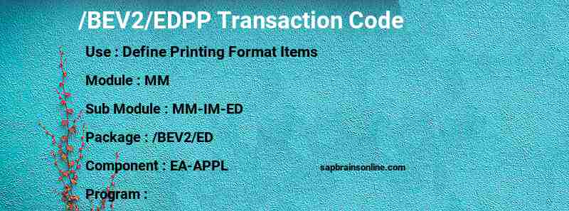 SAP /BEV2/EDPP transaction code