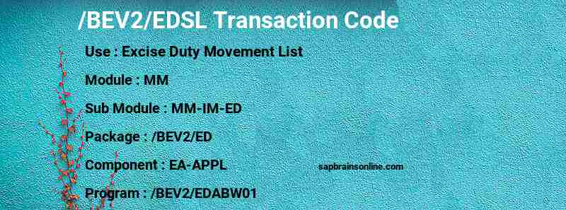 SAP /BEV2/EDSL transaction code