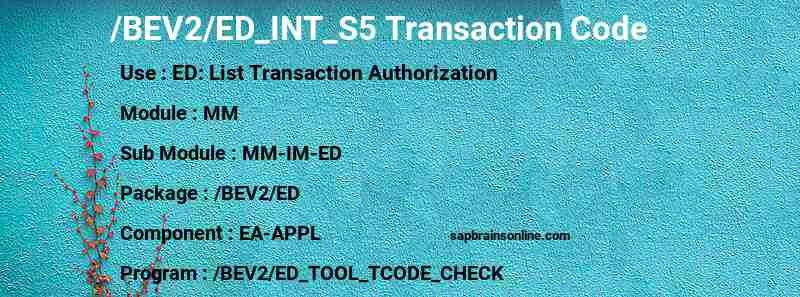 SAP /BEV2/ED_INT_S5 transaction code