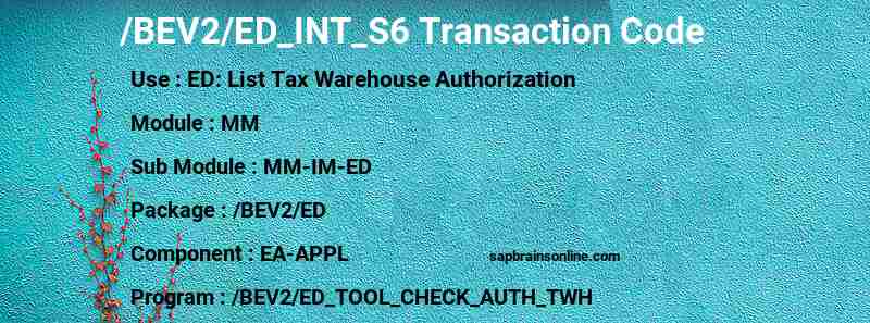 SAP /BEV2/ED_INT_S6 transaction code