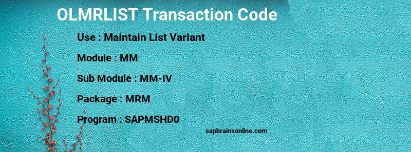 SAP OLMRLIST transaction code