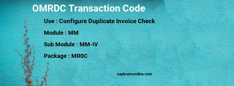 SAP OMRDC transaction code
