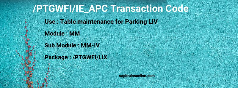 SAP /PTGWFI/IE_APC transaction code