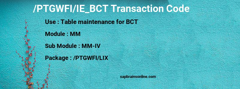 SAP /PTGWFI/IE_BCT transaction code