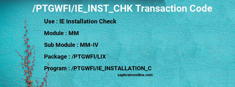 SAP /PTGWFI/IE_INST_CHK transaction code