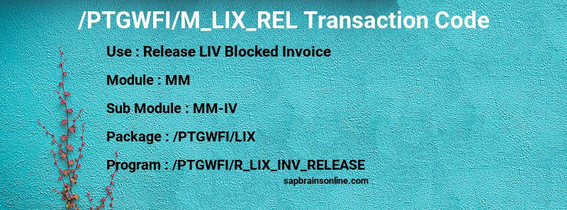 SAP /PTGWFI/M_LIX_REL transaction code