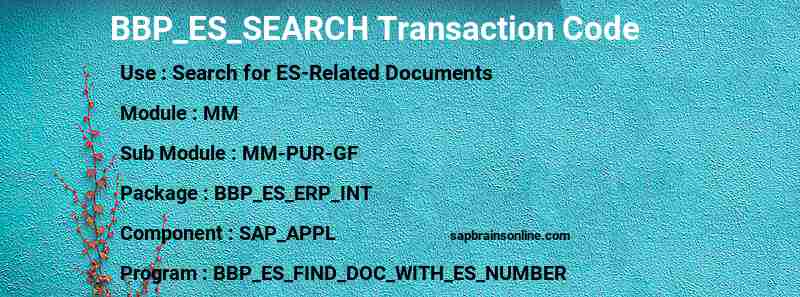 SAP BBP_ES_SEARCH transaction code
