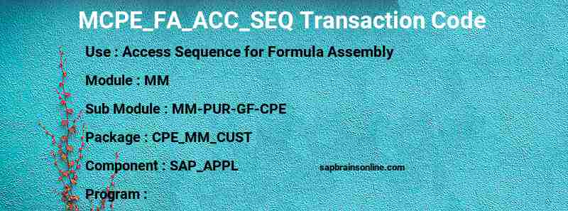 SAP MCPE_FA_ACC_SEQ transaction code