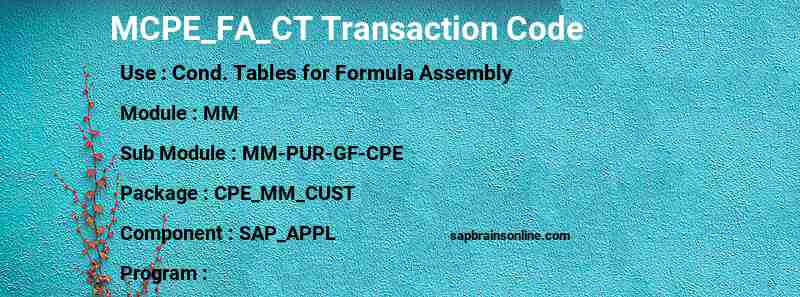 SAP MCPE_FA_CT transaction code