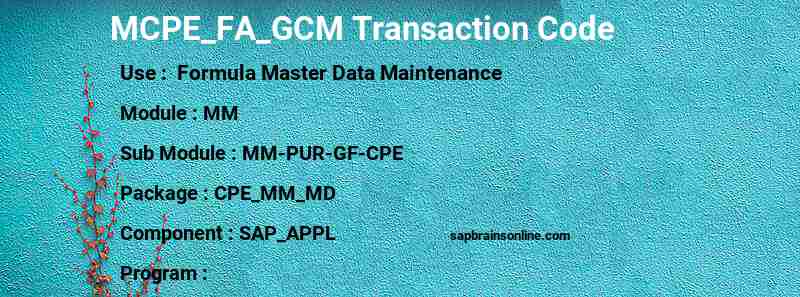 SAP MCPE_FA_GCM transaction code