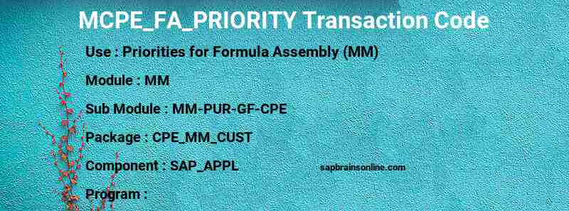 SAP MCPE_FA_PRIORITY transaction code