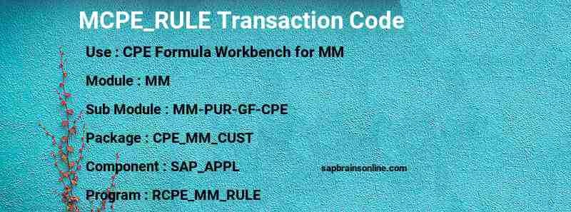 SAP MCPE_RULE transaction code